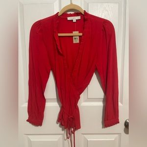 Ann Taylor Loft Red Wrap up Blouse